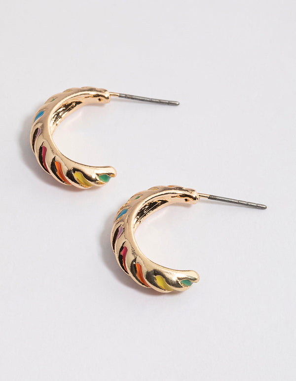 Gold Twisted Enamel Hoop Earrings