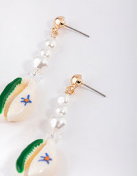 Green Flower Shell Pearl Drop Earrings - link has visual effect only