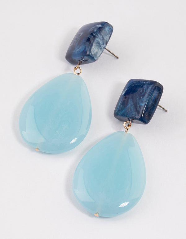 Blue Plastic Square Teardrop Earrings