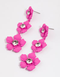 Coated Pink Flower Crystal Stone Drop Earrings - link has visual effect only