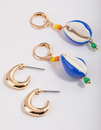 Blue Coloured Shell Earrings Pack - link has visual effect only