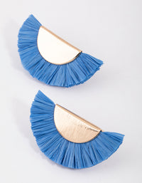 Blue Raffia Fan Stud Earrings - link has visual effect only