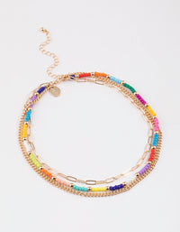 Gold Multi Beaded Layered Necklace - link has visual effect only