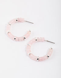 Silver Rose Quartz Mixed Disc Beaded Hoop Earrings - link has visual effect only