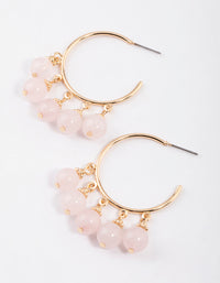 Gold Rose Quartz Beaded Hoop Earrings - link has visual effect only