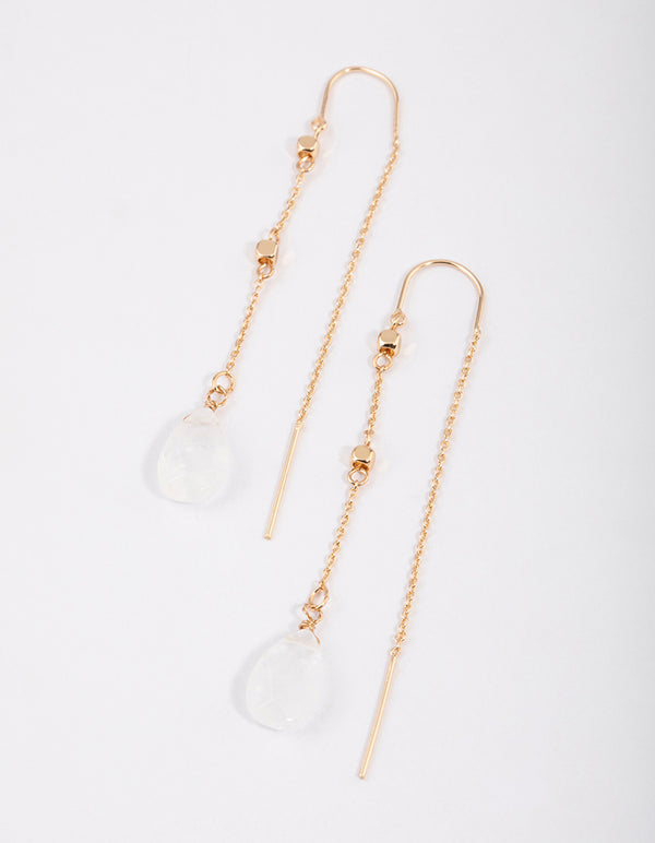 Gold Clear Quartz Threaded Chain Earrings