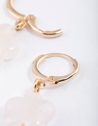 Gold Rose Quartz Flower Huggie Earrings - link has visual effect only