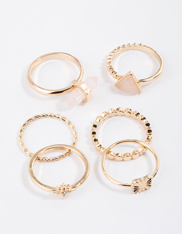 Gold Rose Quartz Skinny Ring Pack