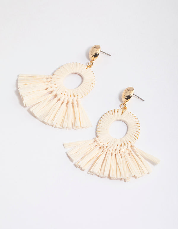 Gold Oval Fan Drop Earrings