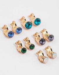 Gold Simple Diamante Clip On Earrings 5-Pack - link has visual effect only