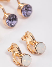 Gold Simple Diamante Clip On Earrings 5-Pack - link has visual effect only