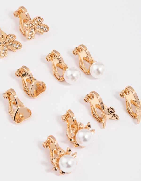Gold Pretty Motif Clip On Earrings 5 Pack Lovisa
