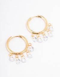 Gold Plated Stainless Steel Cubic Zirconia Droplet Hoop Earrings - link has visual effect only