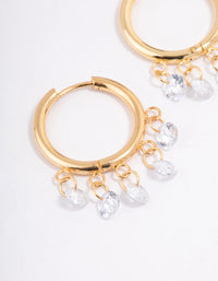 Gold Plated Stainless Steel Cubic Zirconia Droplet Hoop Earrings - link has visual effect only