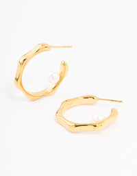 Gold Plated Stainless Steel Pearl Hoop Earrings - link has visual effect only