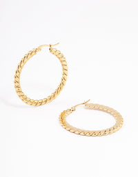 Gold Plated Stainless Steel Wide Flat Twisted Hoop Earrings - link has visual effect only