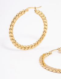 Gold Plated Stainless Steel Wide Flat Twisted Hoop Earrings - link has visual effect only