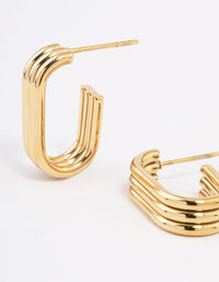 Waterproof Gold Plated Stainless Steel Trio Oval Huggie Earrings - link has visual effect only