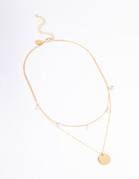 Gold Plated Stainless Steel Cubic Zirconia Droplet & Disc Necklace - link has visual effect only