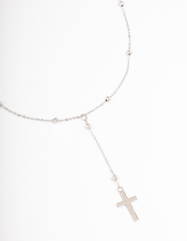 Stainless Steel Y Drop Ball Cross Necklace