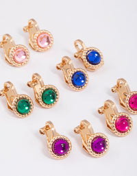 Multi-Colored Encased Diamante Clip On Earrings 5-Pack - link has visual effect only