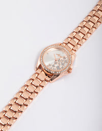 Rose Gold Butterfly Diamante Link Watch - link has visual effect only