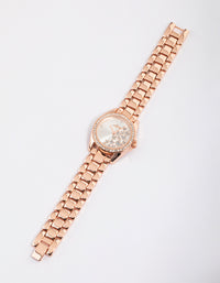 Rose Gold Butterfly Diamante Link Watch - link has visual effect only