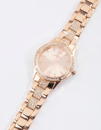 Rose Gold Diamante Detailed Link Watch - link has visual effect only