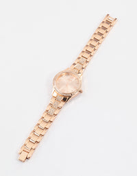 Rose Gold Diamante Detailed Link Watch - link has visual effect only