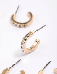 Gold Plain & Diamante Hoop Earring Pack - link has visual effect only