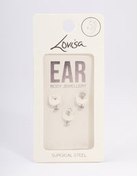 Surgical Steel Cubic Zirconia Pearl & Flower Earrings Pack - link has visual effect only