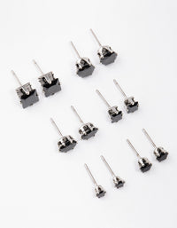 Silver Black Multi Stud Earrings Set 6-Pack - link has visual effect only