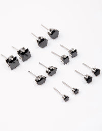 Silver Black Multi Stud Earrings Set 6-Pack - link has visual effect only