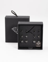 Silver Black Multi Stud Earrings Set 6-Pack - link has visual effect only