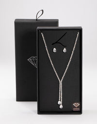 Rhodium Cup Chain Y-Neck Jewellery Set - link has visual effect only