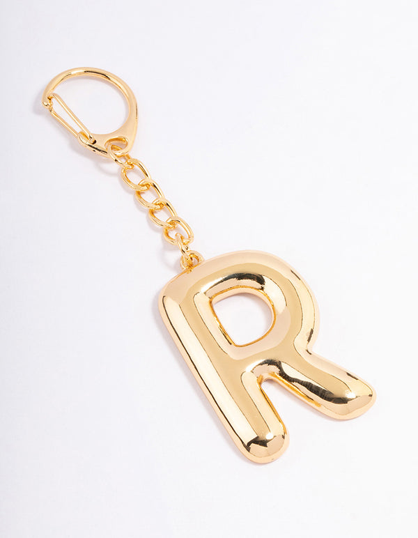 Gold Plated Letter 'R' Initial Key Ring