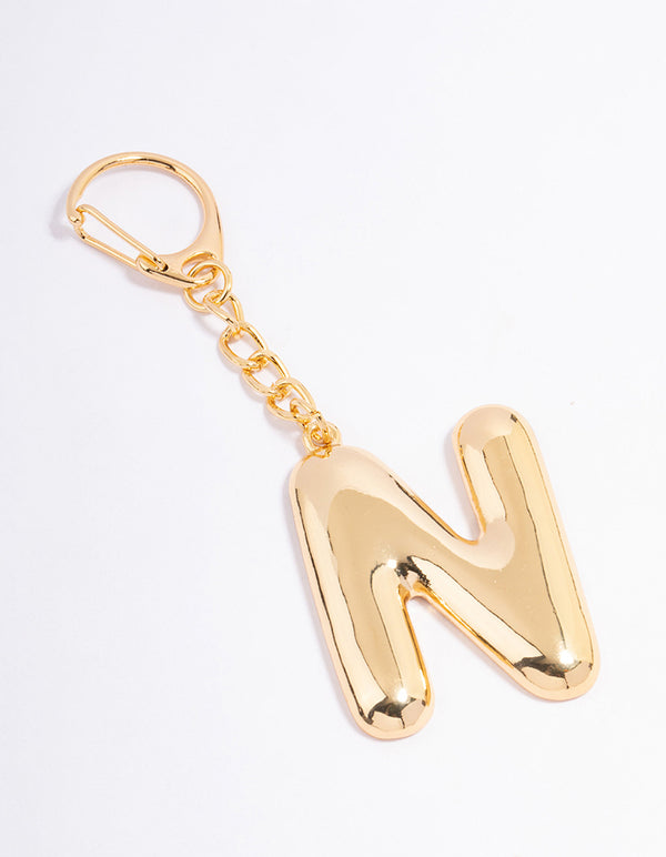 Gold Plated Letter 'N' Initial Key Ring