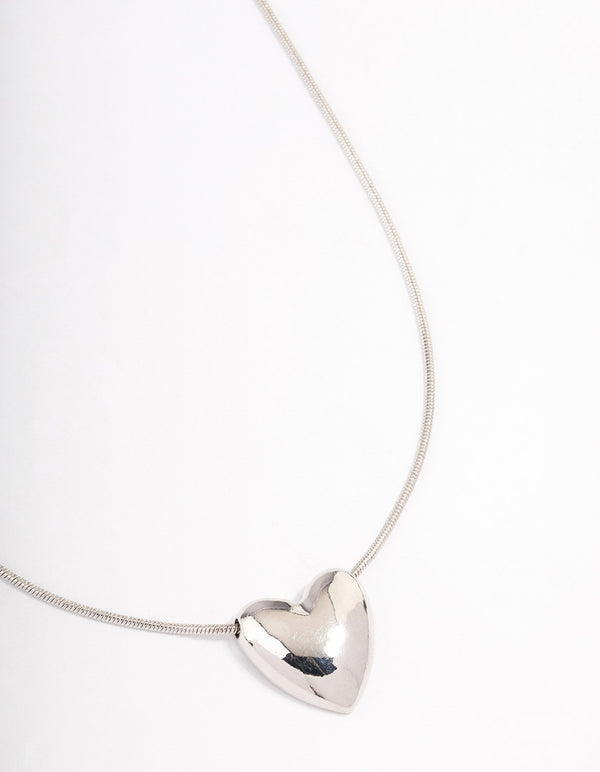 Rhodium Large Plain Heart Pendant Necklace