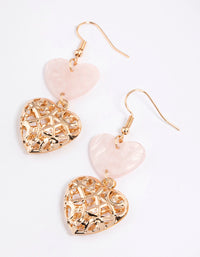 Gold Acrylic & Filigree Pink Heart Earrings - link has visual effect only