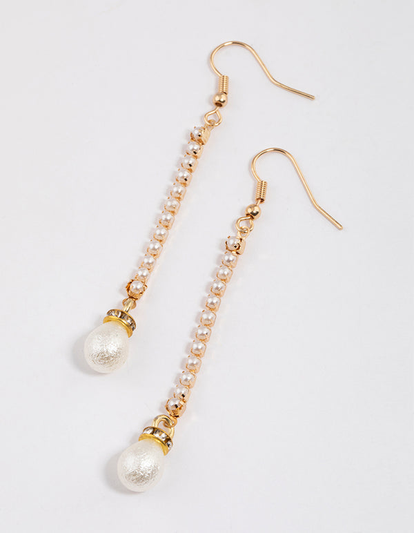 Gold Pearl Cup Chain Drop Earrings