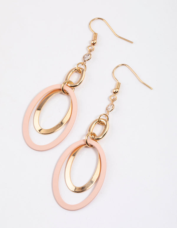 Pink Open Circle Drop Earrings