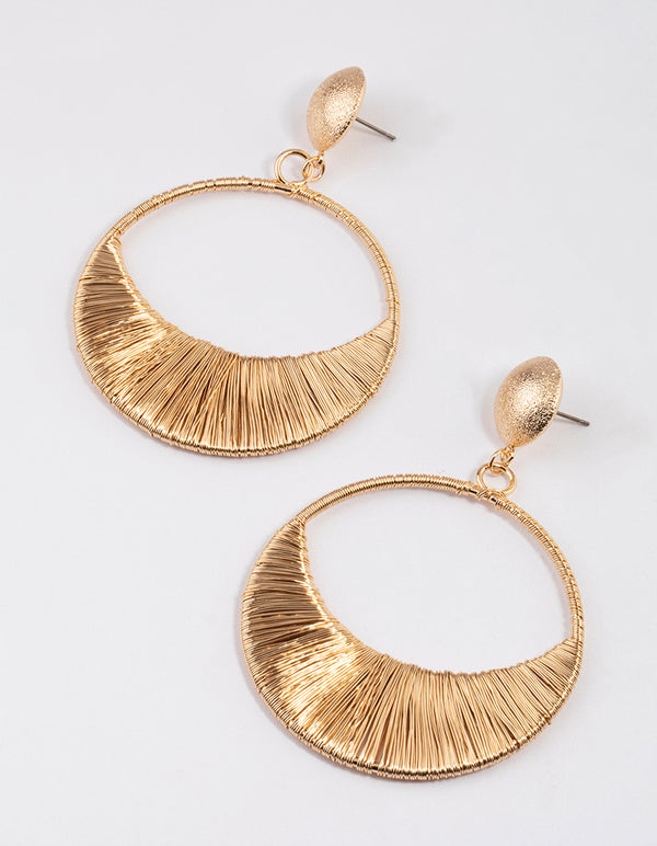 Gold Half Round Threader Wrap Drop Earrings