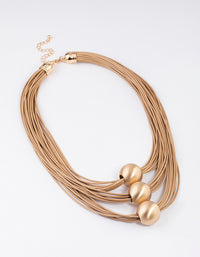 Gold Wax Cord Triangle Ball Layered Necklace - link has visual effect only