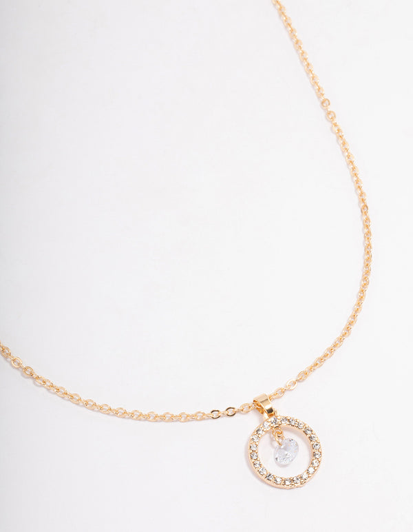 Gold Double Chain Circle Diamante Necklace