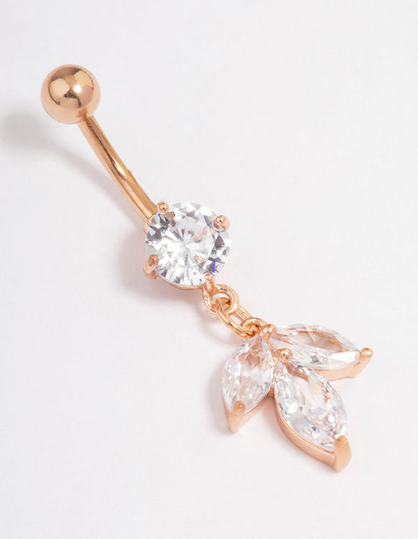 Surgical Steel Cubic Zirconia Petal Drop Belly Ring