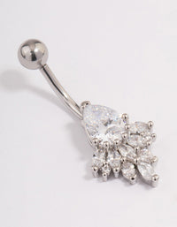 Surgical Steel Cubic Zirconia Pear Fan Belly Ring - link has visual effect only