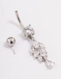 Surgical Steel Cubic Zirconia Tear Chain Belly Ring - link has visual effect only