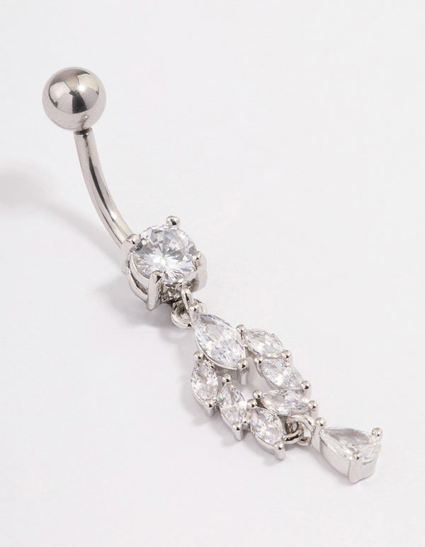 Surgical Steel Cubic Zirconia Tear Chain Belly Ring