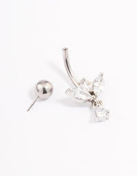 Surgical Steel Cubic Zirconia Tear Dangle Belly Ring - link has visual effect only