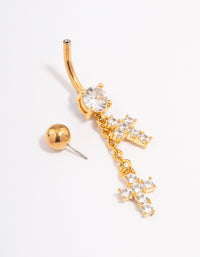 Gold Plated Surgical Steel Double Cross Drop Belly Ring - link has visual effect only